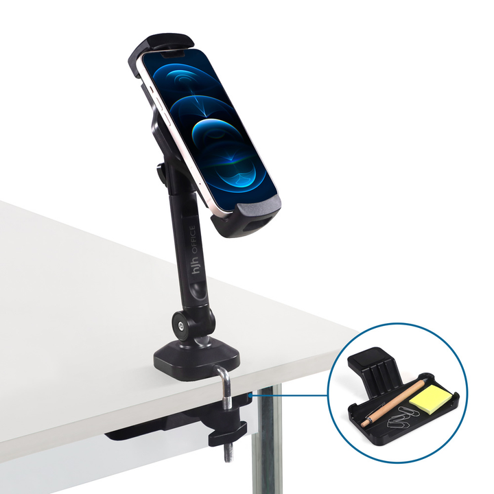 hjh OFFICE Handyhalterung Tablethalterung FLEXMOBI III mit Schraubklemme Metall