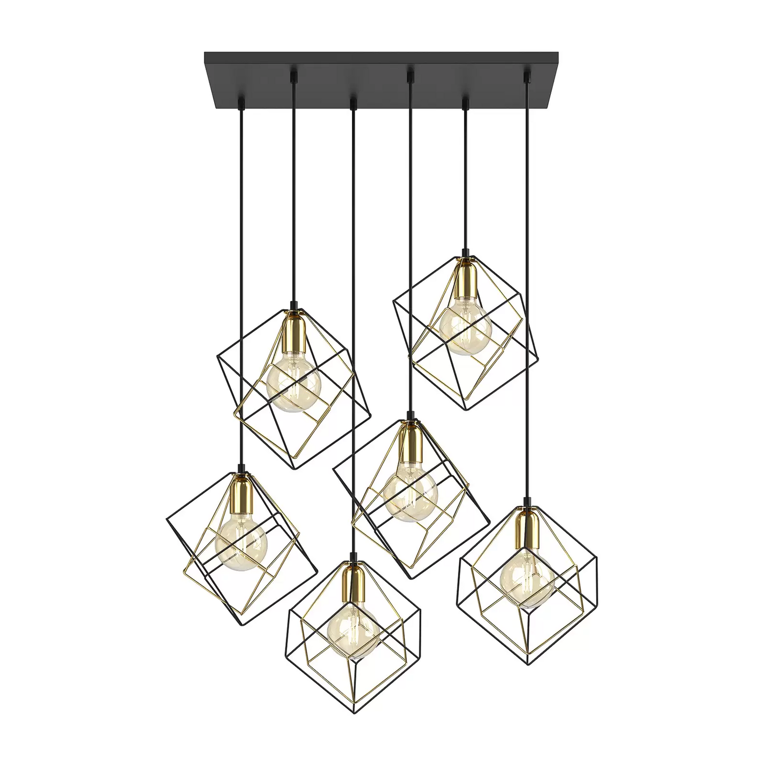 Hängelampe Alambre 6 Flammig Versetzt Gold/Schwarz Hängeleuchte Lampe Licht E27 B-Ware - 5901780527792