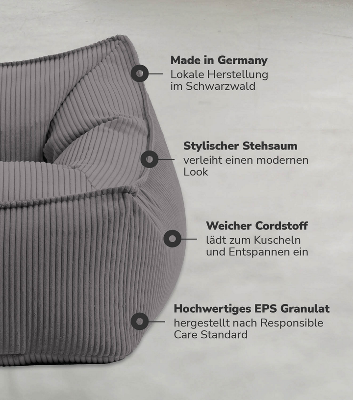 mokebo Der Lümmel Sitzsack Sessel Cord  XXL Sitz Sessel Relaxsessel Anthrazit