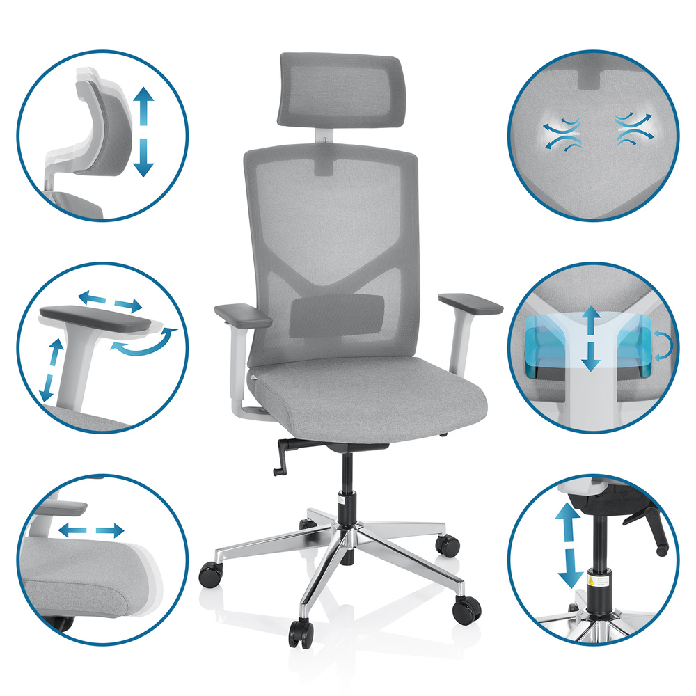 hjh OFFICE Bürostuhl Drehstuhl Stuhl Stoff grau Armlehnen höhenverstellbar