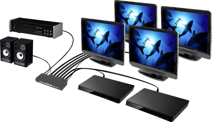 speaka-professional 4 Port HDMI-Splitter mit Fernbedienung Audio-Port 3840x2160