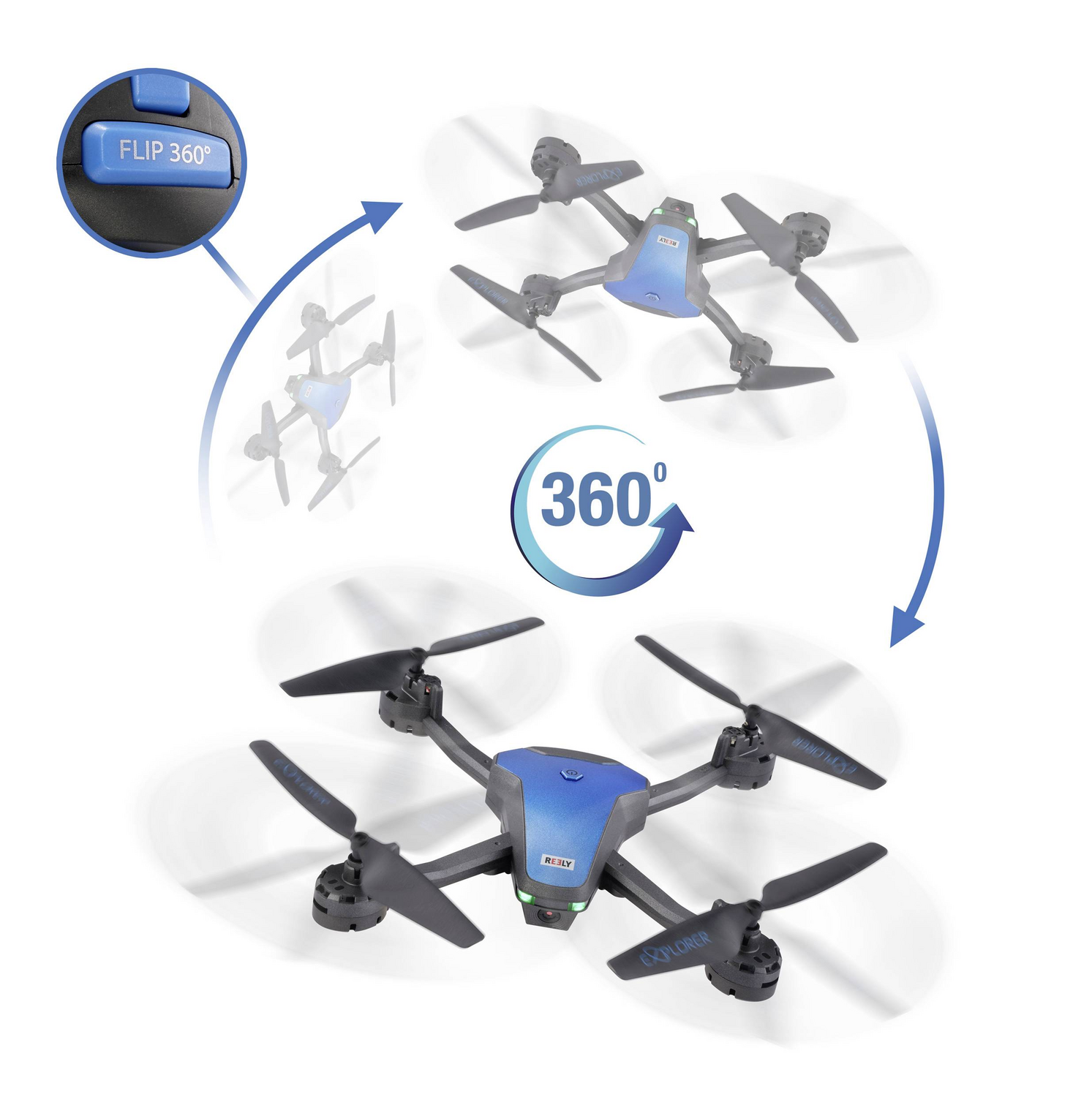 B-Ware Reely Marathon Quadrocopter Rt F Einsteiger Kameraflug Blau Metallic Drohne235