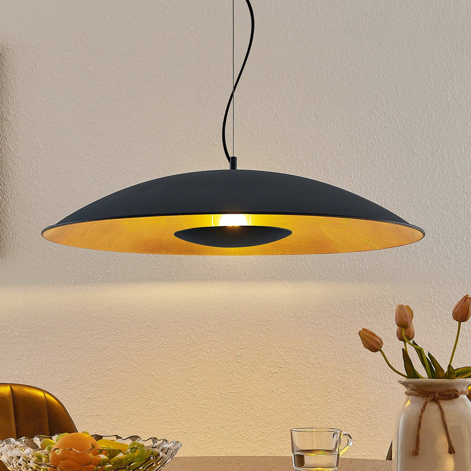 Lindby Narisara Hängeleuchte Hängelampe Lampe 1 Flammig E27 ø 80 Cm Schwarz Gold B-Ware - 4251911713572