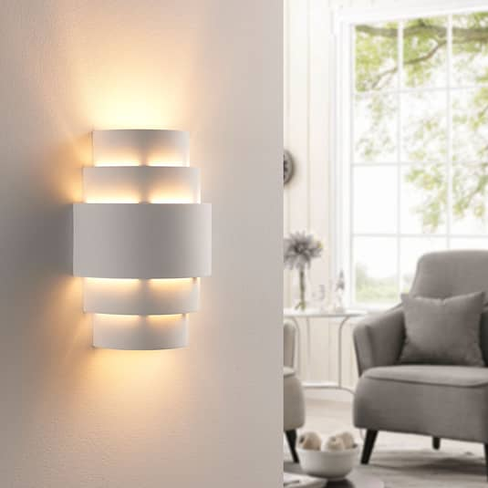 Lindby Marit LED-Gips-Wandleuchte Wandleuchte Lampe Leuchte stufenförmig weiß