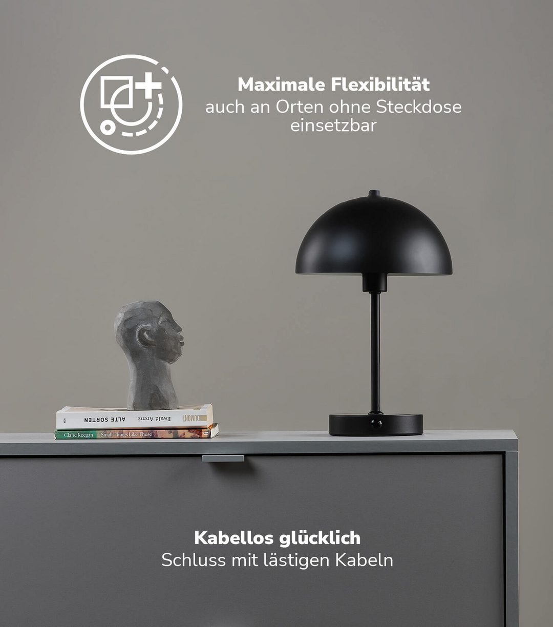 mokebo LED Tischlampe kabellos, Akku Tischleuchte dimmbar & aufladbar mit USB-C