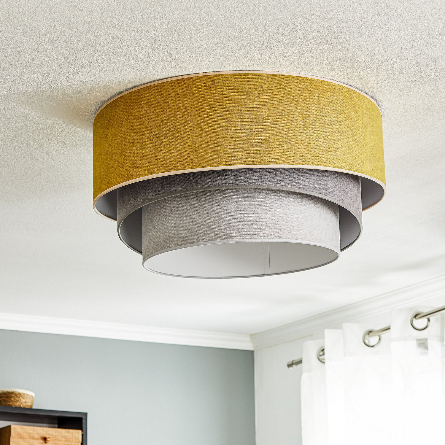 B-Ware Euluna Deckenlampe Pastell Trio Deko Deckenlampe E27 ø 60cm Senf Grau Hellgrau