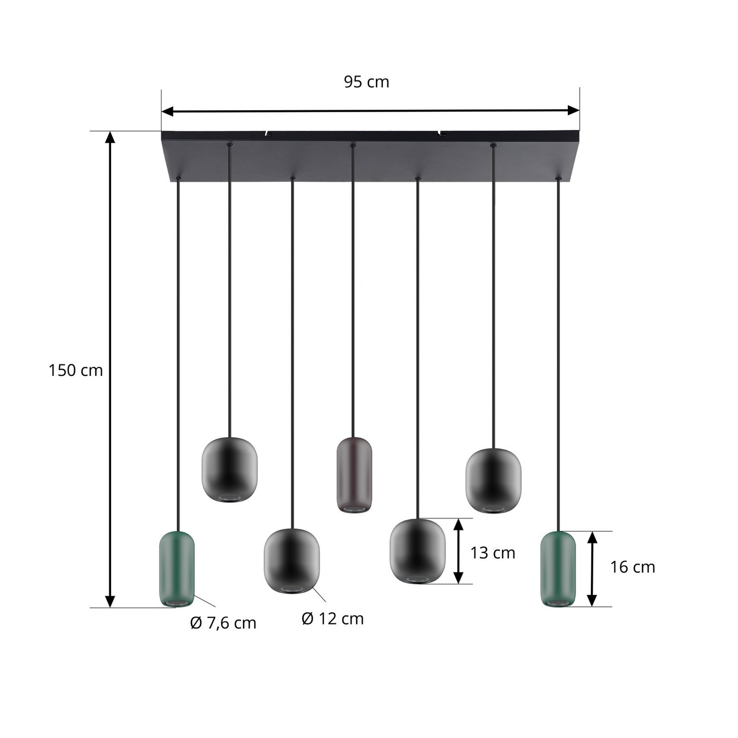 B-Ware Lucande Hängelampe Narion Linear Schwarz Braun Grün 7 Flg Deckenlampe Lampe