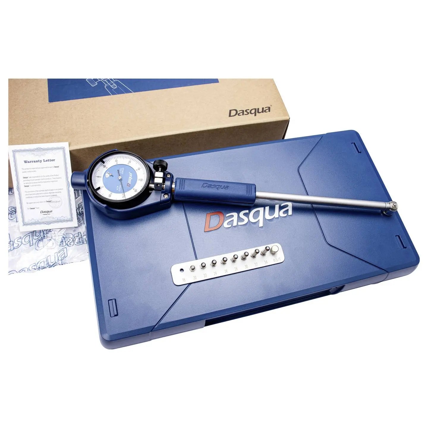 B-Ware Dasqua Messuhr Messgerät Messuhr 60 Mm Ambosse Unterlegscheiben Box L 298,5 Mm - 4064161483405