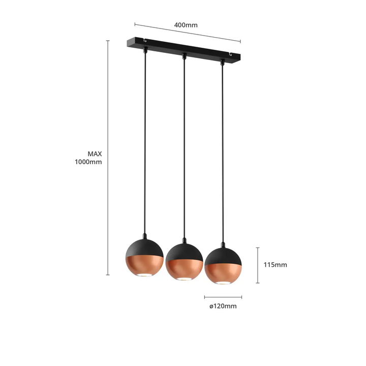 Hängeleuchte Midnight in Schwarz/Kupfer lang Hängelampe Lampe Leuchte Licht GU10