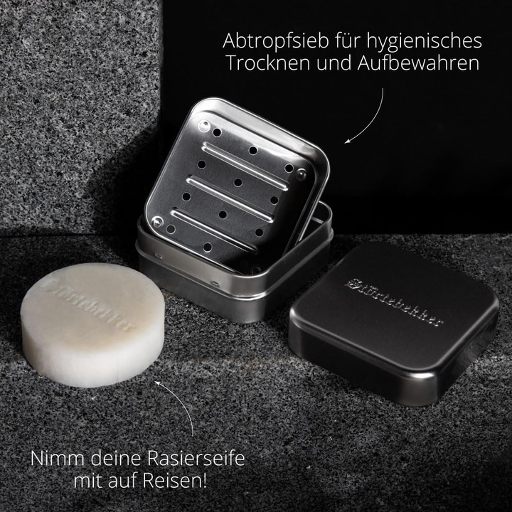 Störtebekker Premium Seifendose mit Abtropfgitter für Rasierseife
