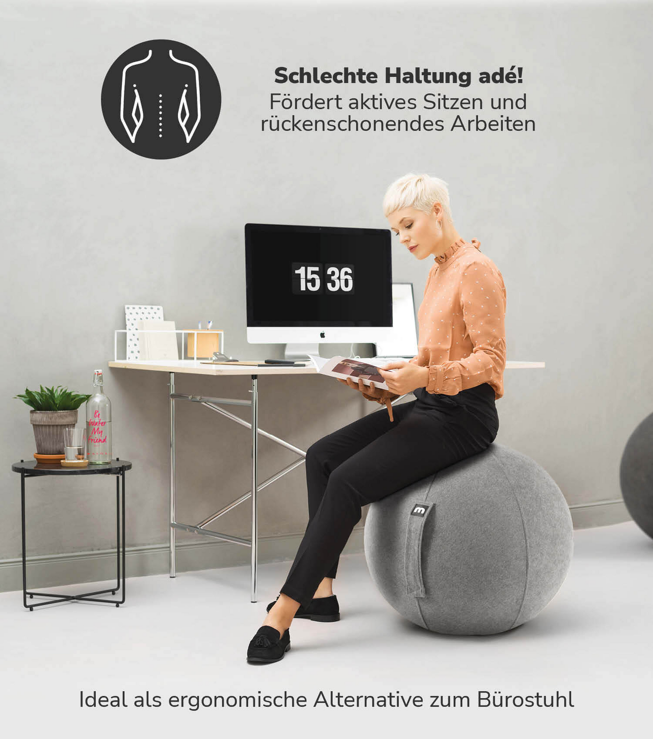 B-Ware Mokebo Stoff Sitzball Büro Ergonomisch 'Der Sportliche', Sitzball Mit Pumpe Oder - 4260669187795
