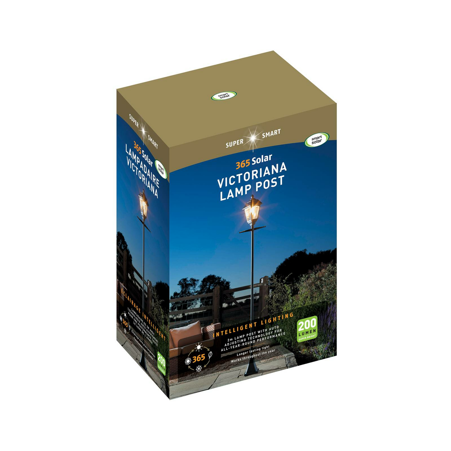 Lampe solaire LED intelligente sur poteau pour jardin, style victorien, 365 ampoules, noire 