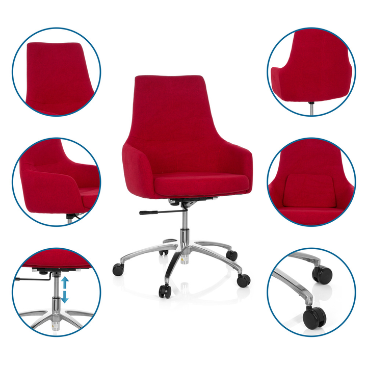 hjh OFFICE Bürostuhl Drehstuhl Schreibtischstuhl Stuhl Stoff rot Armlehne