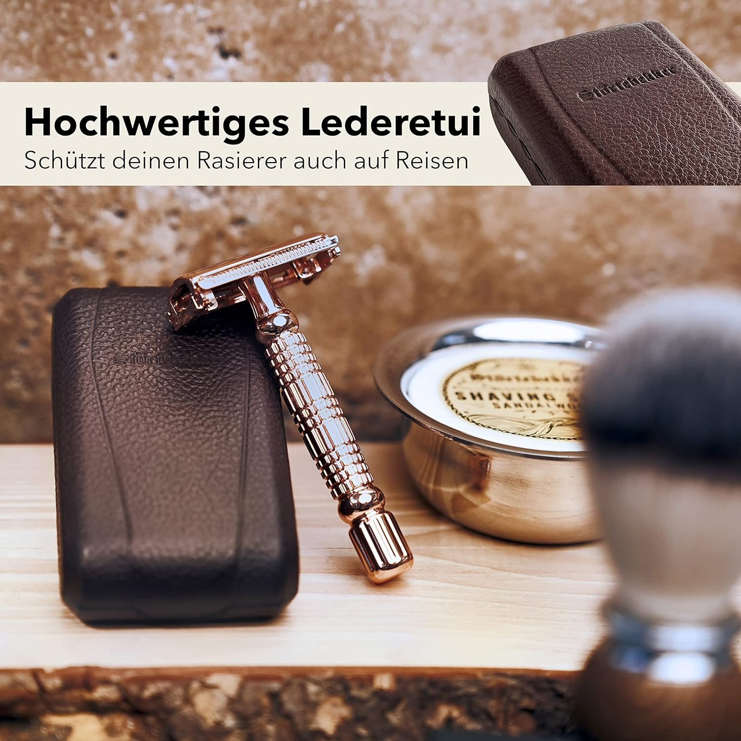 B-Ware Störtebekker Rasierhobel Rasierer Rasieren 10 Klingen Etui Spiegel Rose Gold