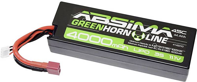 Batterie Absima pour modélisme LiPo 11,1 V 4000 mAh 3 cellules 45 °C, boîtier rigide