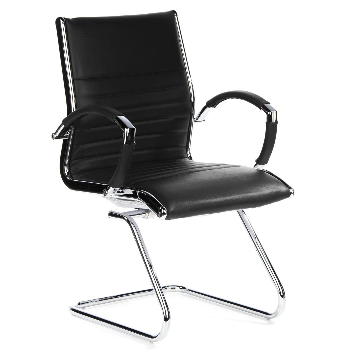 B-Ware Hjh Office Konferenzstuhl Freischwinger Stuhl Parma V Sitz Leder Schwarz Ch64