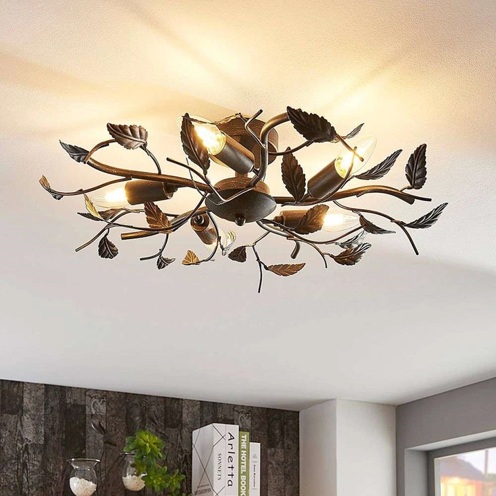 Lindby Deckenlampe Hängeleuchte Lampe Leuchte Yos Blattoptik 5 Flmg E14 Schw592 B-Ware
