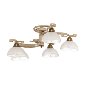 B-Ware Deckenlampe Flora fünf Glasschirme weiß messing Deckenleuchte Lampe Leuchte Spot