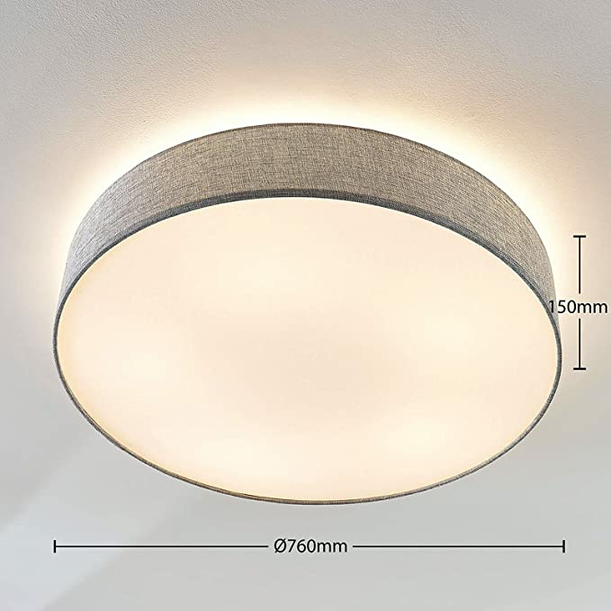 B-Ware Lindby Deckenlampe Gordana Aus Grauem Leinen, 76 Cm Leuchte Lampe Ip20 E27 A++ - 4251096558920