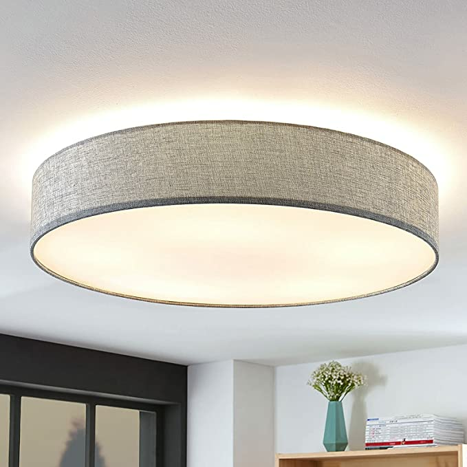 B-Ware Lindby Deckenlampe Gordana Aus Grauem Leinen, 76 Cm Leuchte Lampe Ip20 E27 A++ - 4251096558920