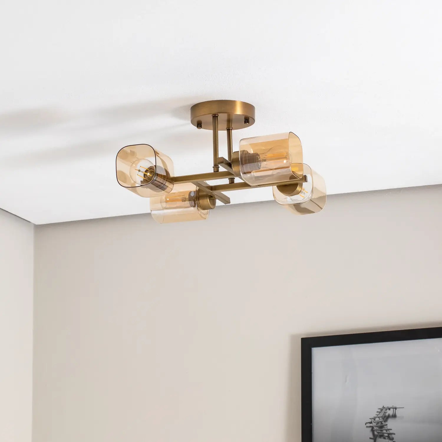 B-Ware Horia Deckenleuchte Lampe Antikgold Bernstein Glas Metall Gold Patiniert - 8698957170284