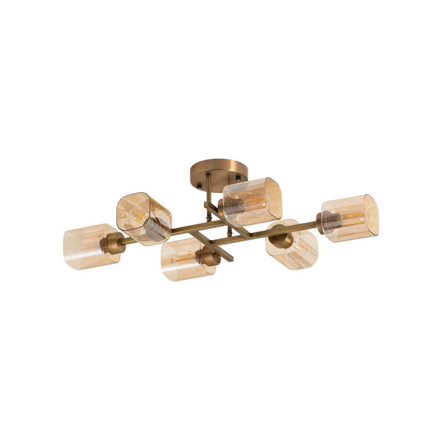 Avonni Deckenlampe Horia Leuchte Antikgold Amber 80x40 Cm Glas Metall 6 Flg      B-Ware - 8698957170291