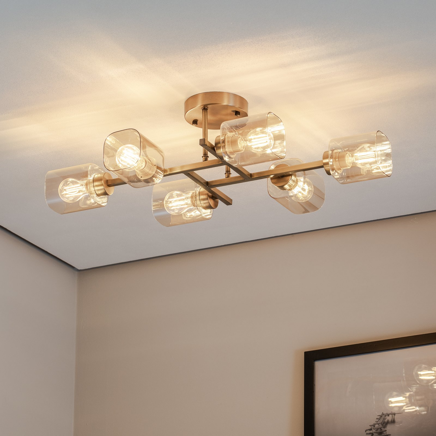 Avonni Deckenlampe Horia Leuchte Antikgold Amber 80x40 Cm Glas Metall 6 Flg      B-Ware - 8698957170291