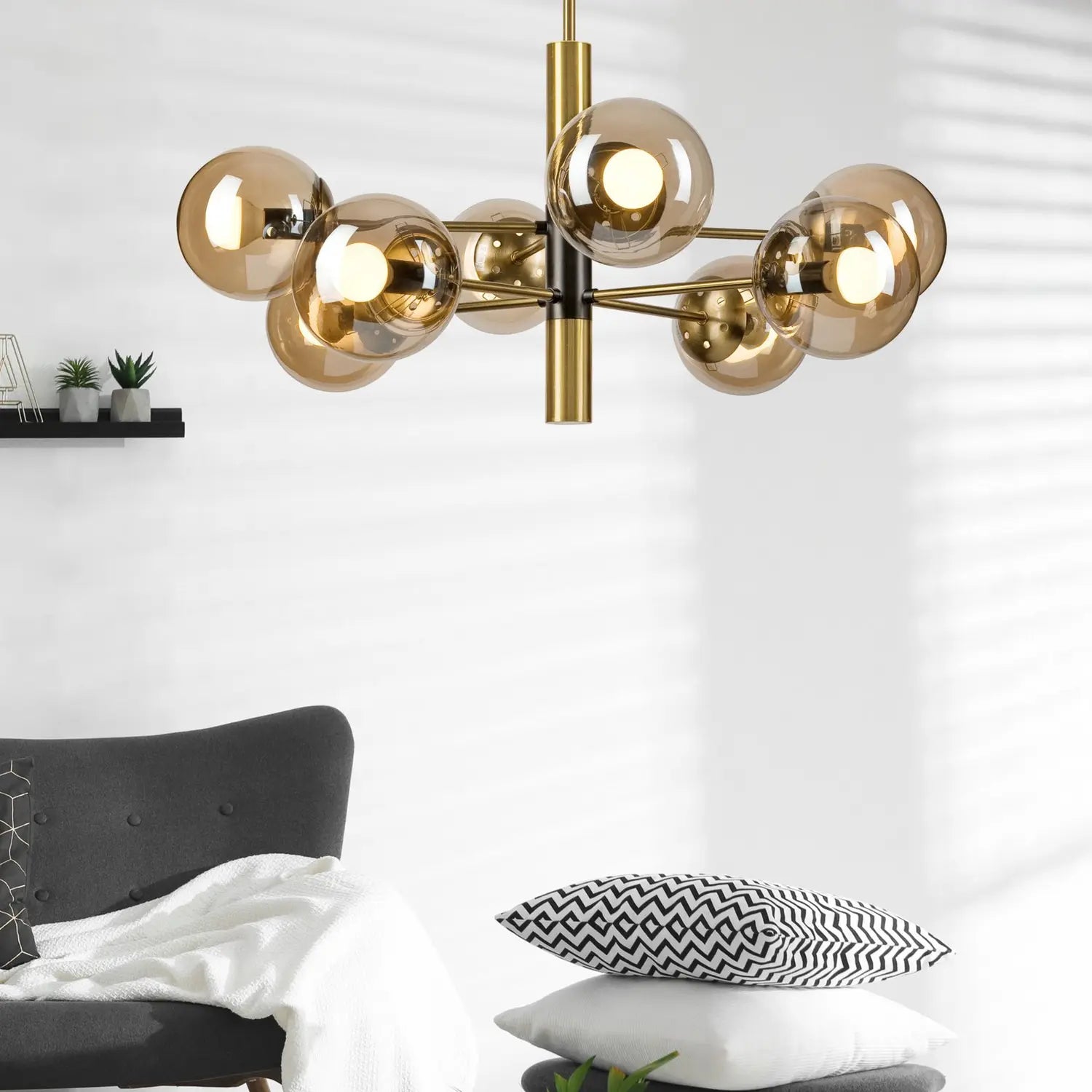 B-Ware Lamkur Lighting Deckenlampe Natalia Deckenleuchte Goldfarben Glas 8flg E14 ø68cm - 5907687453905