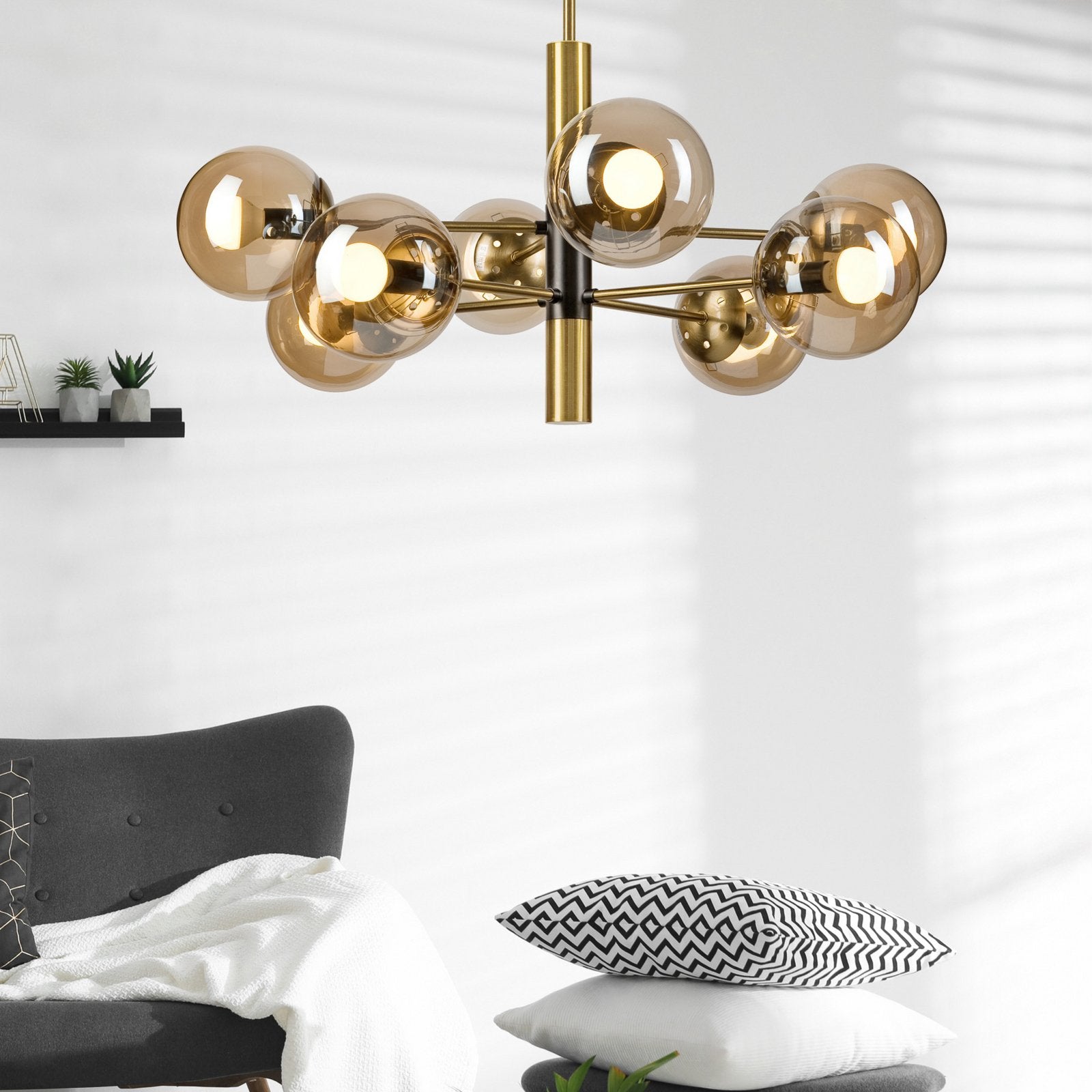 Lamkur Lighting Deckenlampe Natalia Deckenleuchte goldfarben Glas 8flg E14 Ø68cm - 5907687453905