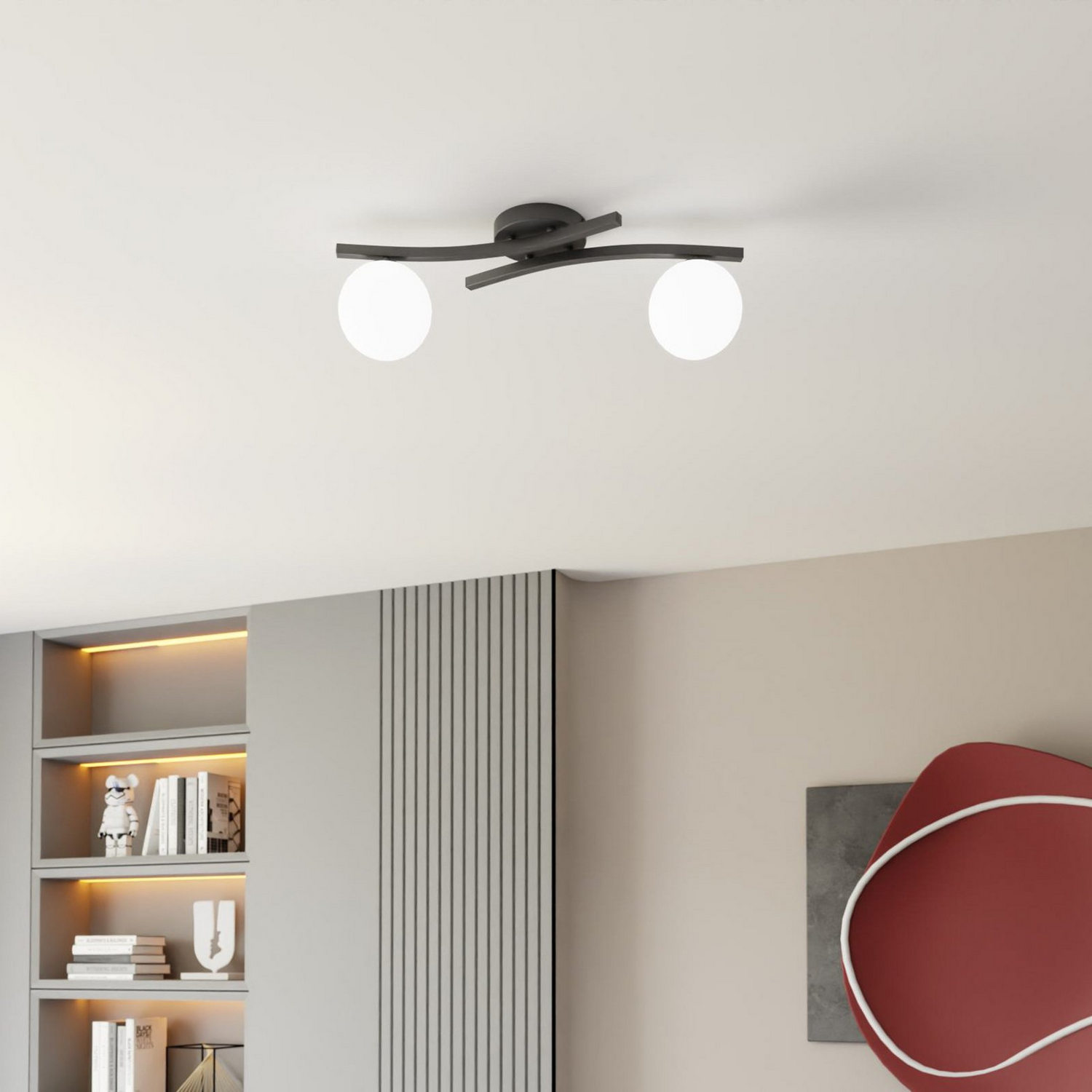 B-Ware Opus Deckenlampe Leuchte Hauptlicht Länge 60 Cm Opal Schwarz Glas 2 Flg