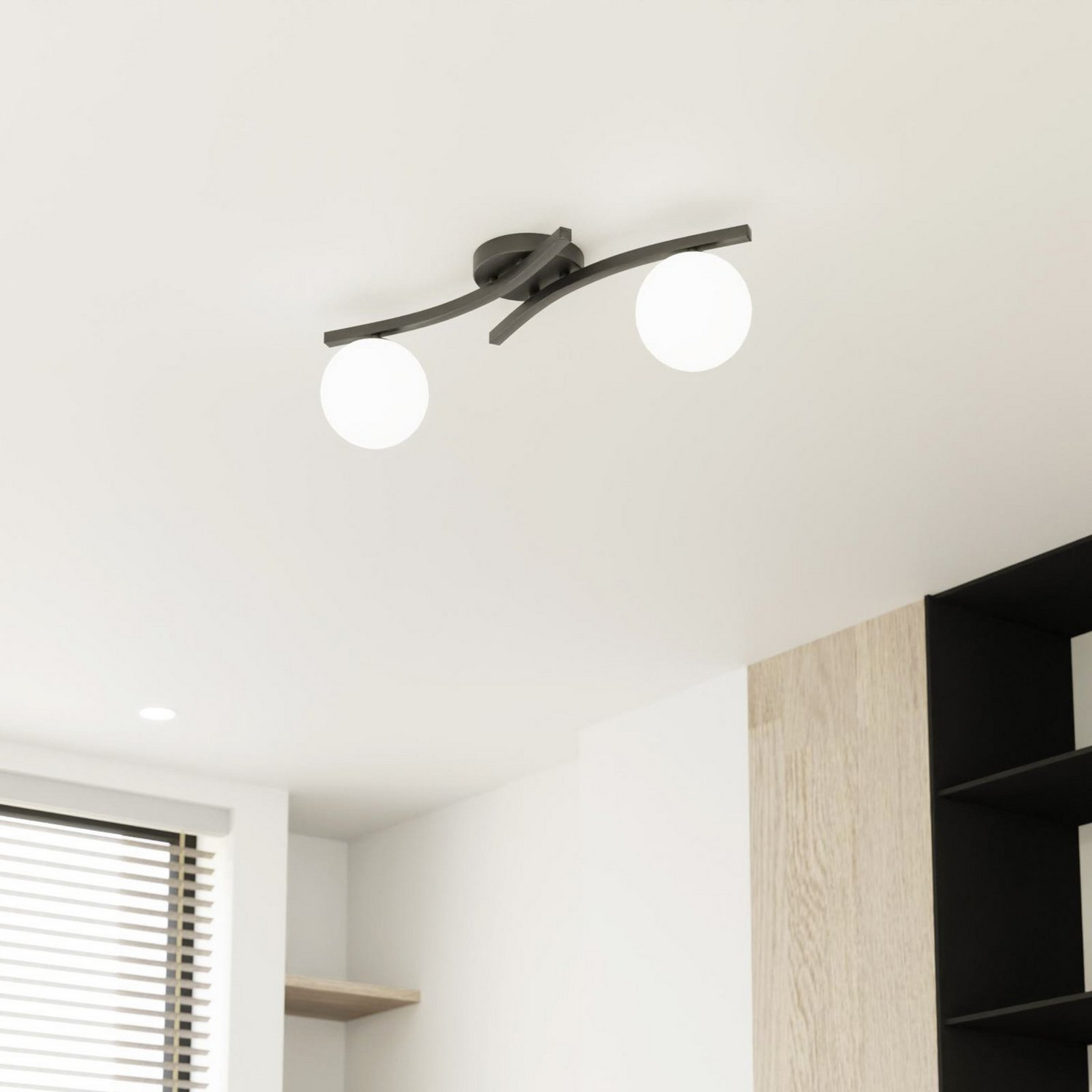 B-Ware Opus Deckenlampe Leuchte Hauptlicht Länge 60 Cm Opal Schwarz Glas 2 Flg