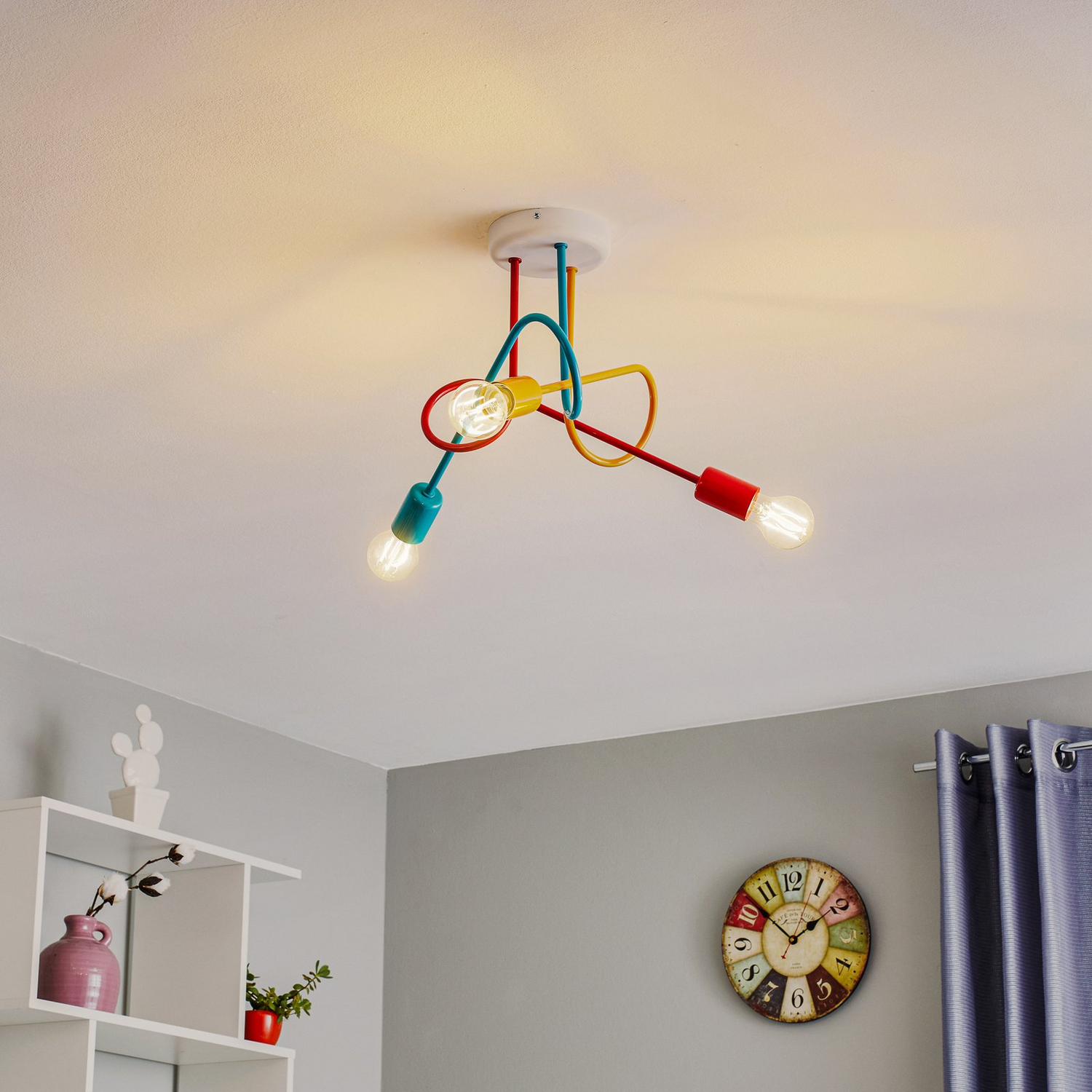 B-Ware Deckenlampe Oxford Dreiflammig Orange Rot Türkis Deckenleuchte Lampe Leuchte