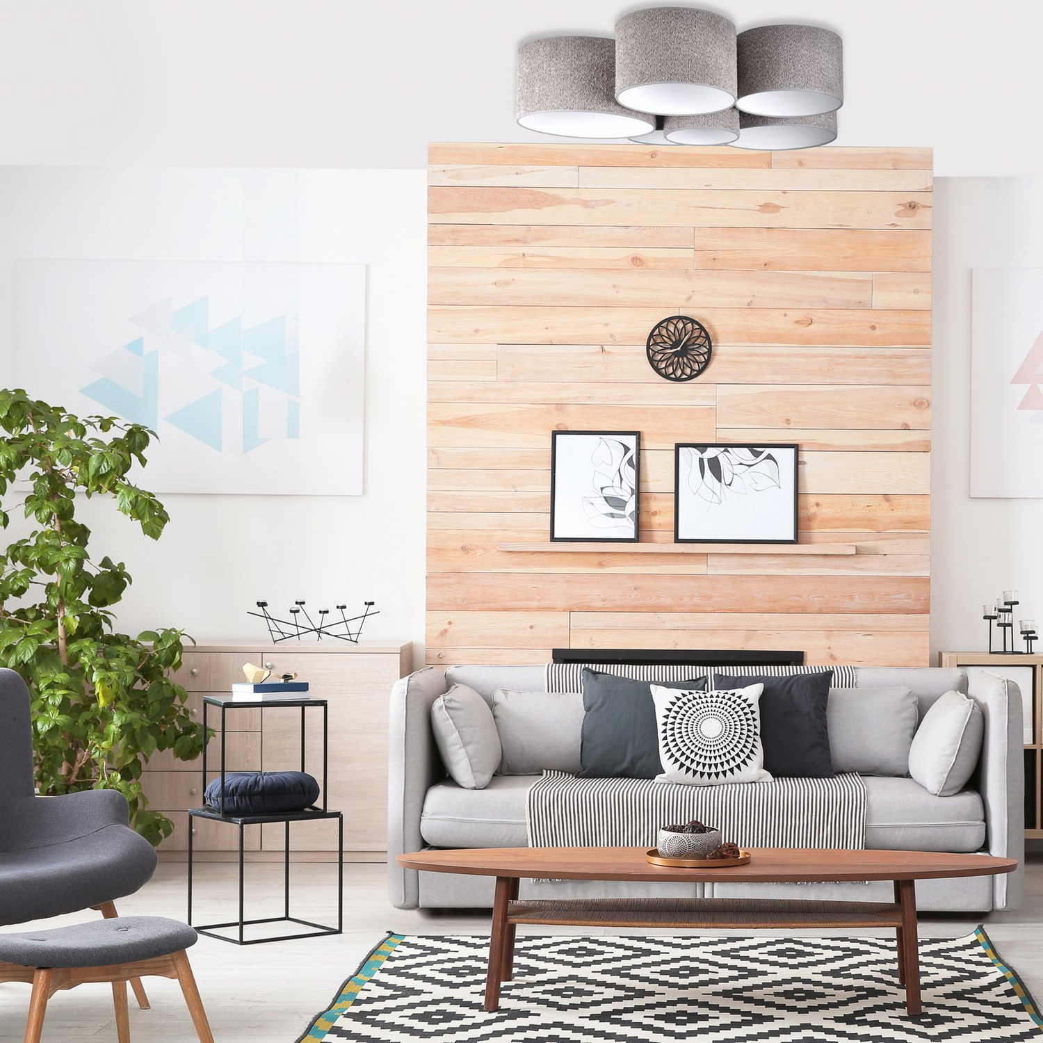 B-Ware Boucle Deckenleuchte Lampe Hauptbeleuchtung Sechs Schirme Grau Wohnraum - 5905317600651