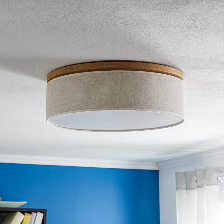 Euluna Deckenlampe Deckenlampe Lampe Leuchte Canvas Beige ø 48cm Höhe 16 Cm E27 B-Ware