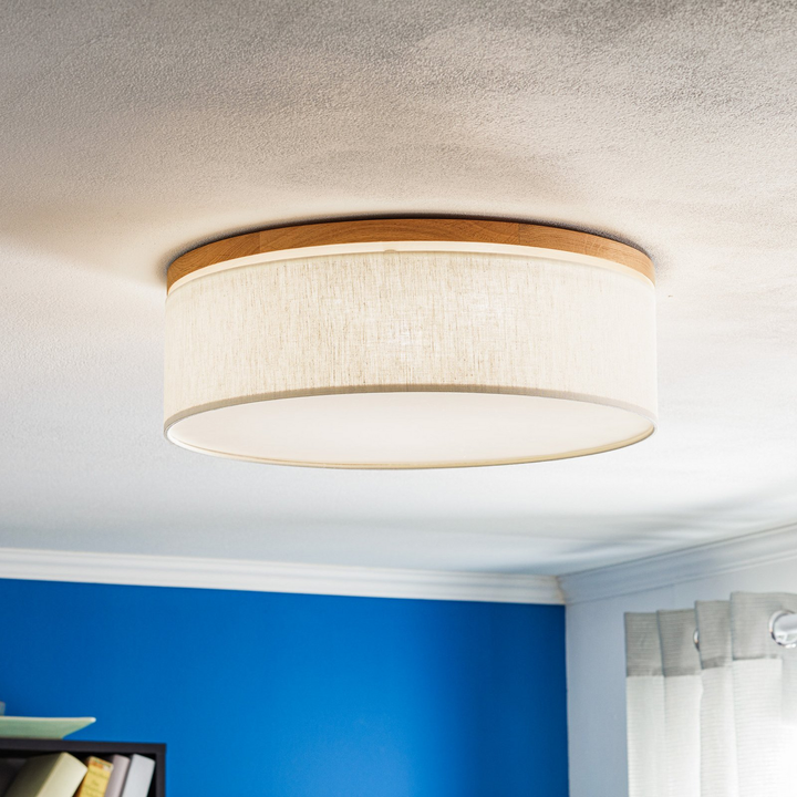 Euluna Deckenlampe Deckenlampe Lampe Leuchte Canvas Beige ø 48cm Höhe 16 Cm E27 B-Ware