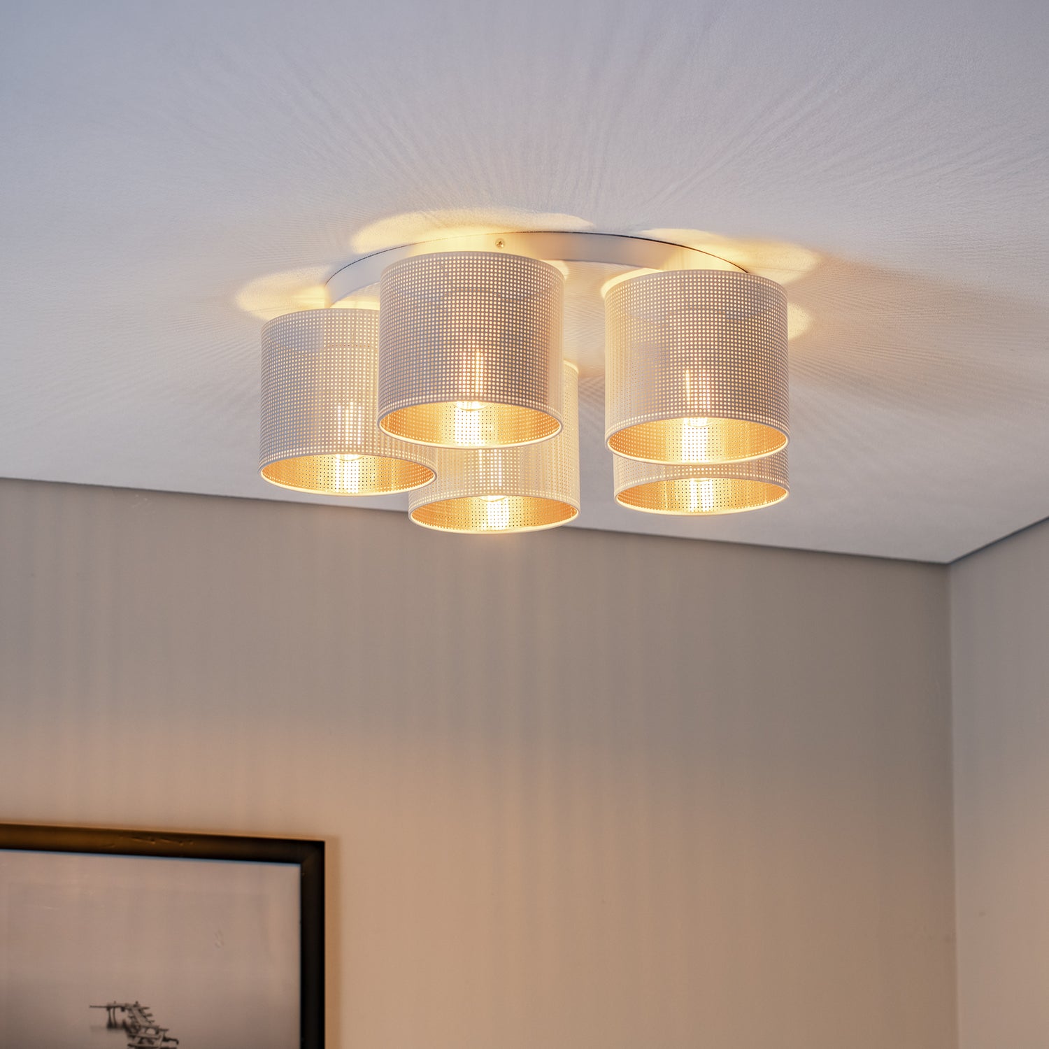 B-Ware Deckenleuchte Deckenlampe Jovin Weiß Gold Fünf Schirme Wohnzimmer Esszimmer - 5907565952636
