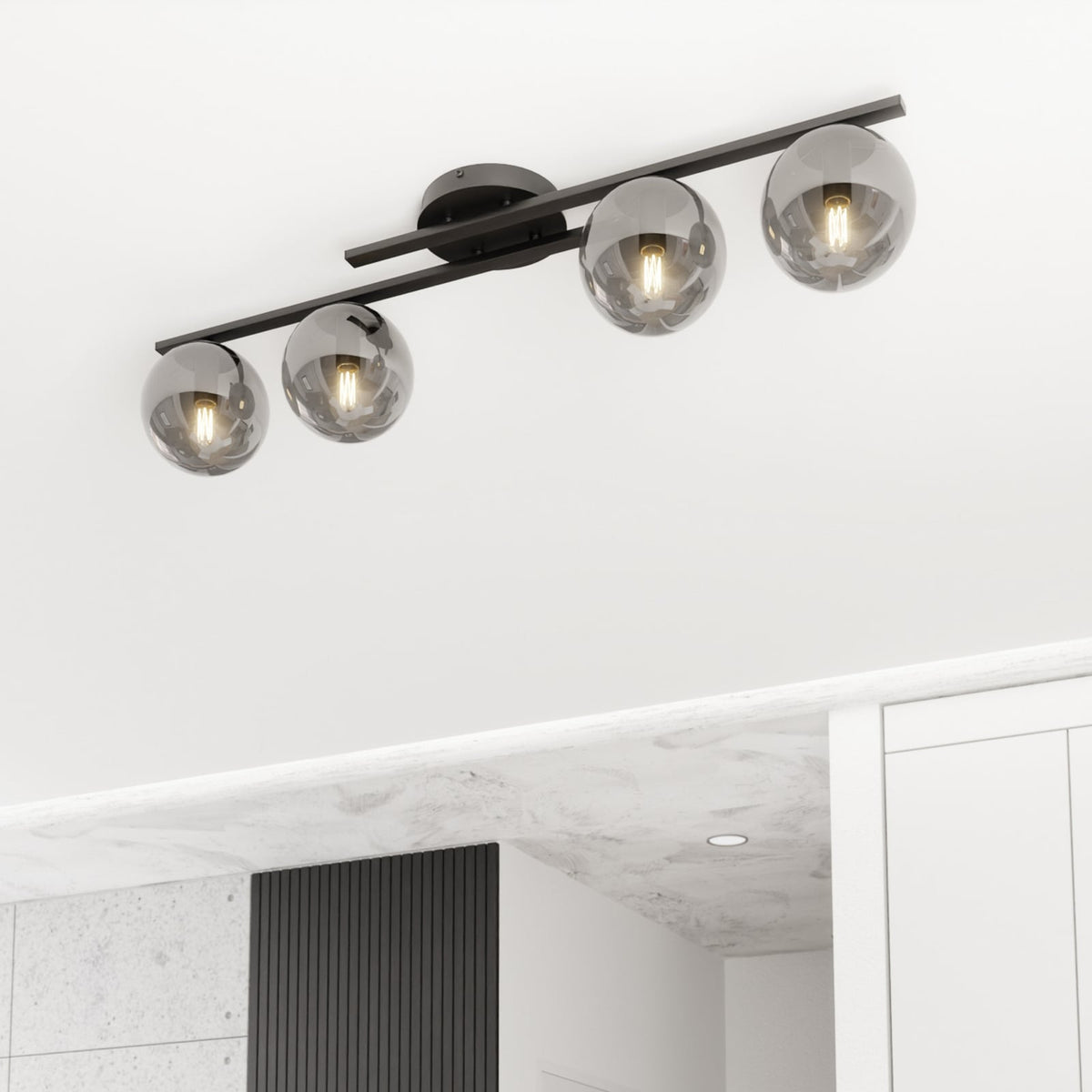 Kairo Deckenleuchte Lampe schwarz rauchgrau Metall Glas dimmbar vierflammig - 5907106011754