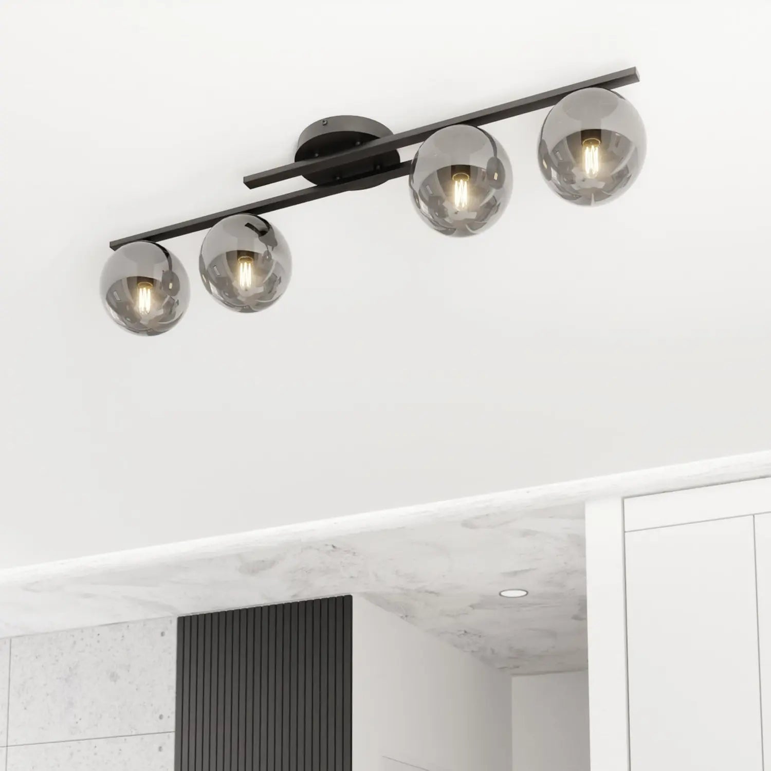 B-Ware Kairo Deckenleuchte Lampe Schwarz Rauchgrau Metall Glas Dimmbar Vierflammig - 5907106011754