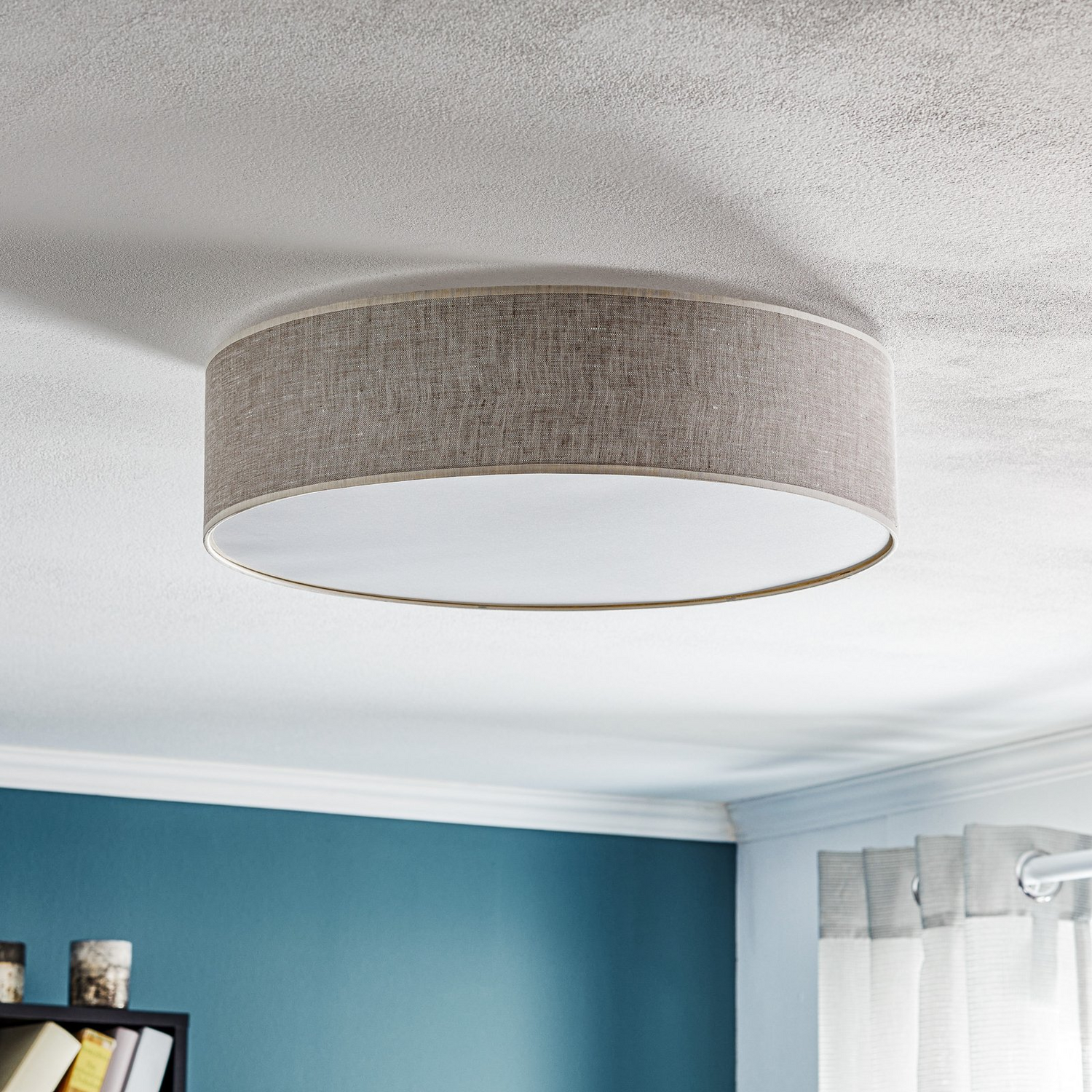 B-Ware Eko Light Deckenleuchte Leano Lampe Leuchte E27 Grau Rund Leinen Siehe Text/Foto - 5902693774990