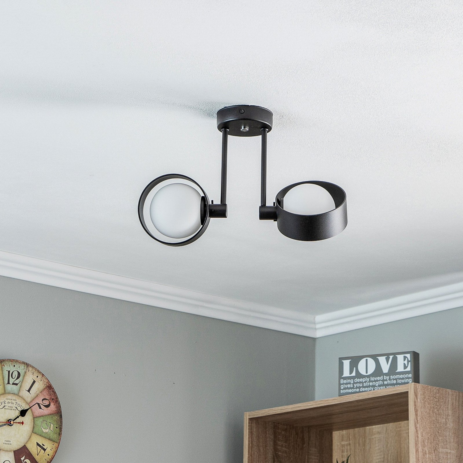 Deckenleuchte Mado Aus Stahl Schwarz Zweiflammig Deckenlampe Lampe Leuchte Spot B-Ware - 5902553225655