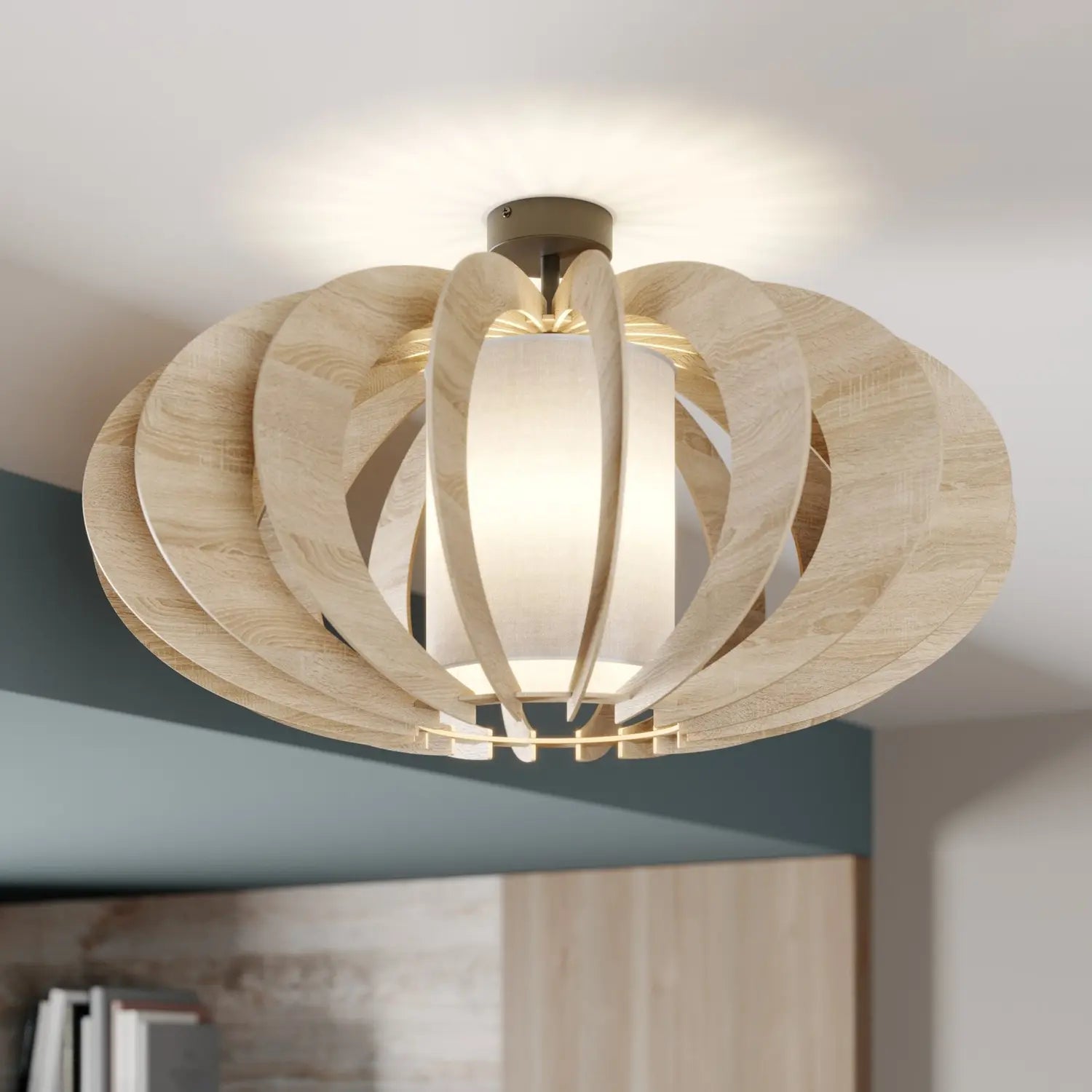 B-Ware Euluna Deckenlampe Modern A L Mit Holz Lamellen ø 60 Cm Deckenlampe Lampe E27 - 5902335267798