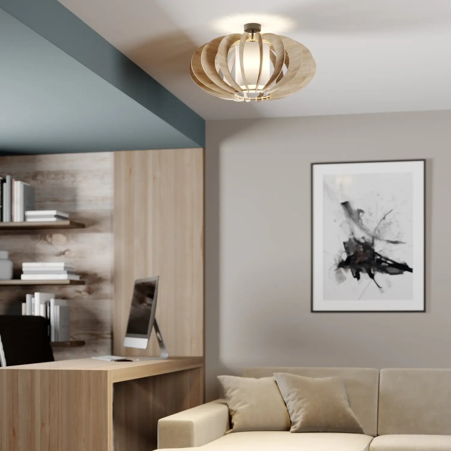 B-Ware Euluna Deckenlampe Modern A L Mit Holz Lamellen ø 60 Cm Deckenlampe Lampe E27 - 5902335267798