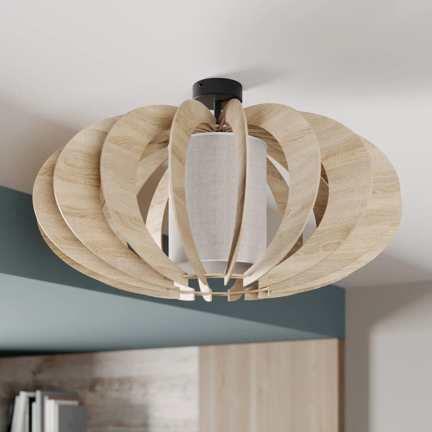B-Ware Euluna Deckenlampe Modern A L Mit Holz Lamellen ø 60 Cm Deckenlampe Lampe E27 - 5902335267798