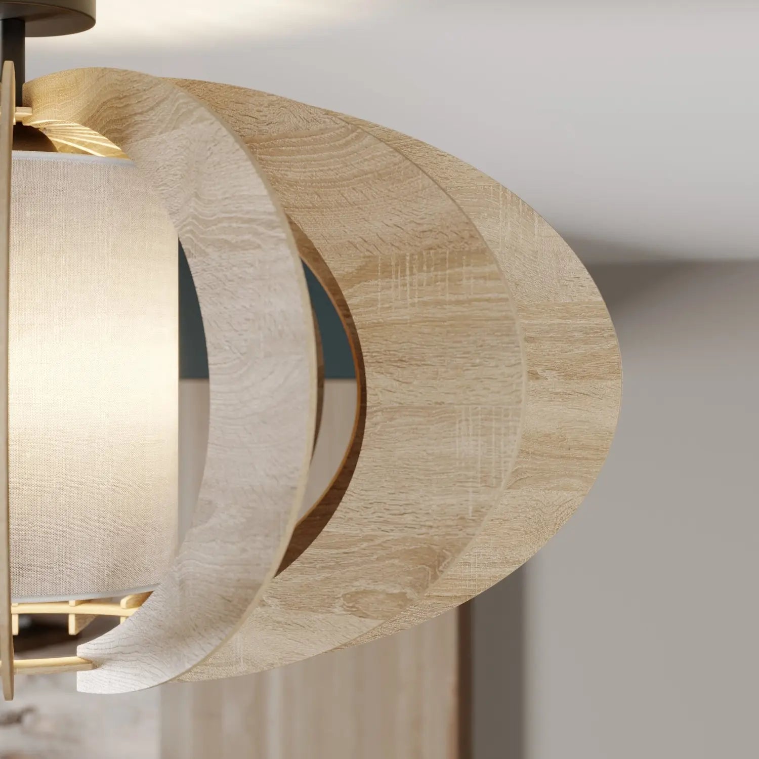 B-Ware Euluna Deckenlampe Modern A L Mit Holz Lamellen ø 60 Cm Deckenlampe Lampe E27 - 5902335267798