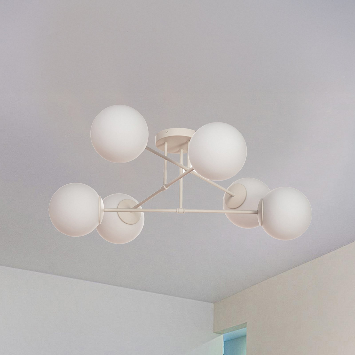 B-Ware Helam Deckenleuchte Lampe Moon E27 Sandfarben Glas 87cm 6 Flammig Dimmbar - 5902349236414