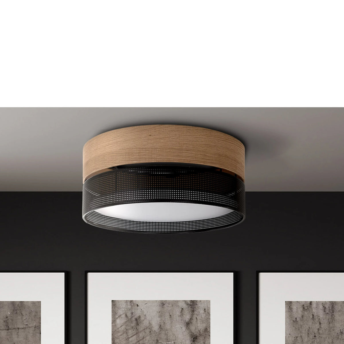 Deckenleuchte Nicol Lampe Schwarz Holzoptik E27 LED 4-flammig Ø 50 cm Leuchte - 5901780548001