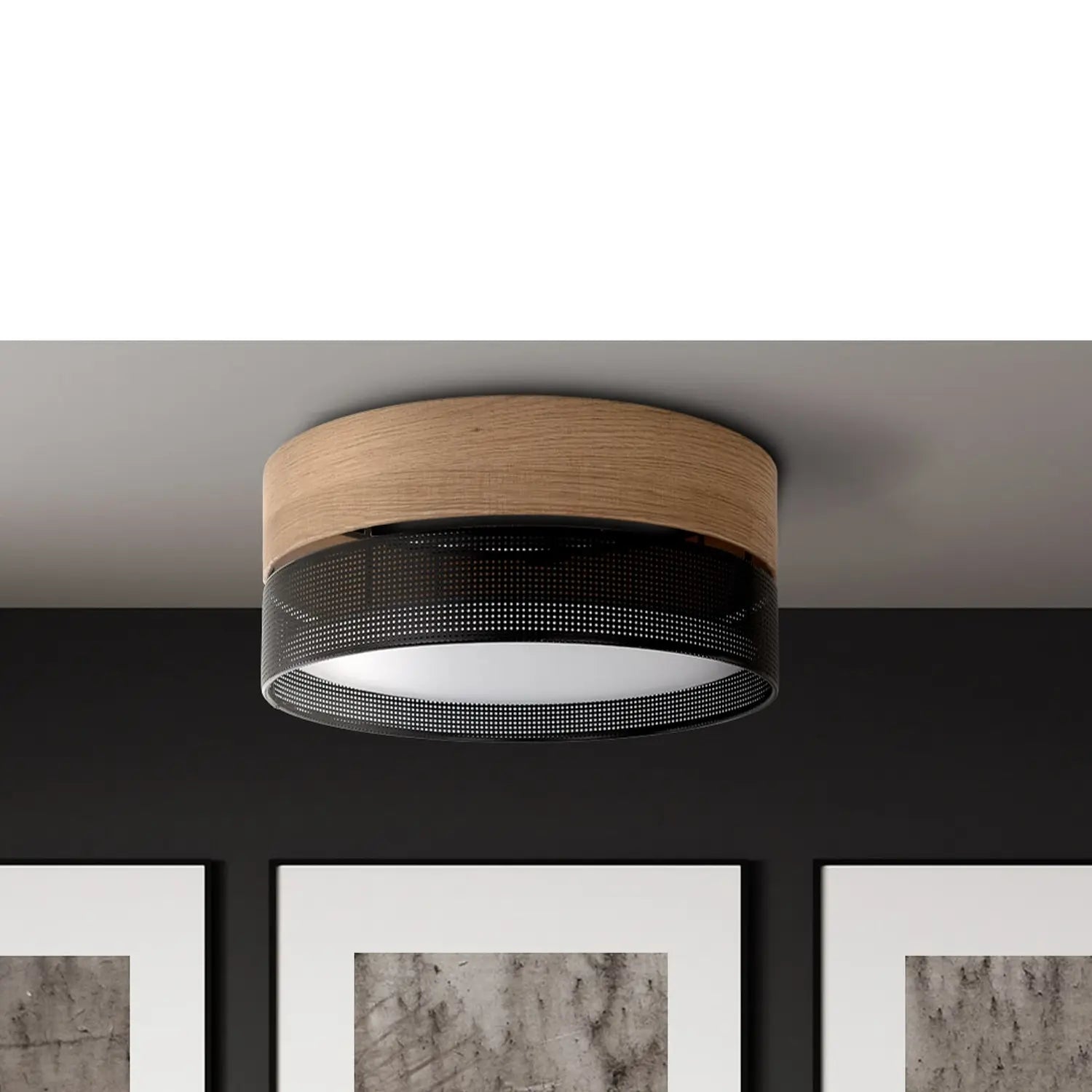 B-Ware Deckenleuchte Nicol Lampe Schwarz Holzoptik E27 Led 4 Flammig ø 50 Cm Leuchte - 5901780548001