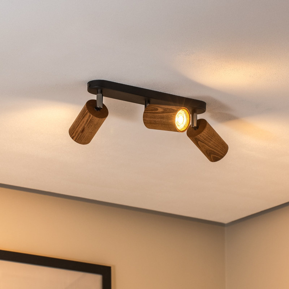 Nise Deckenleuchte Lampe LED Deckenbeleuchtung länglich Stahl schwarz Holz - 5907565970517