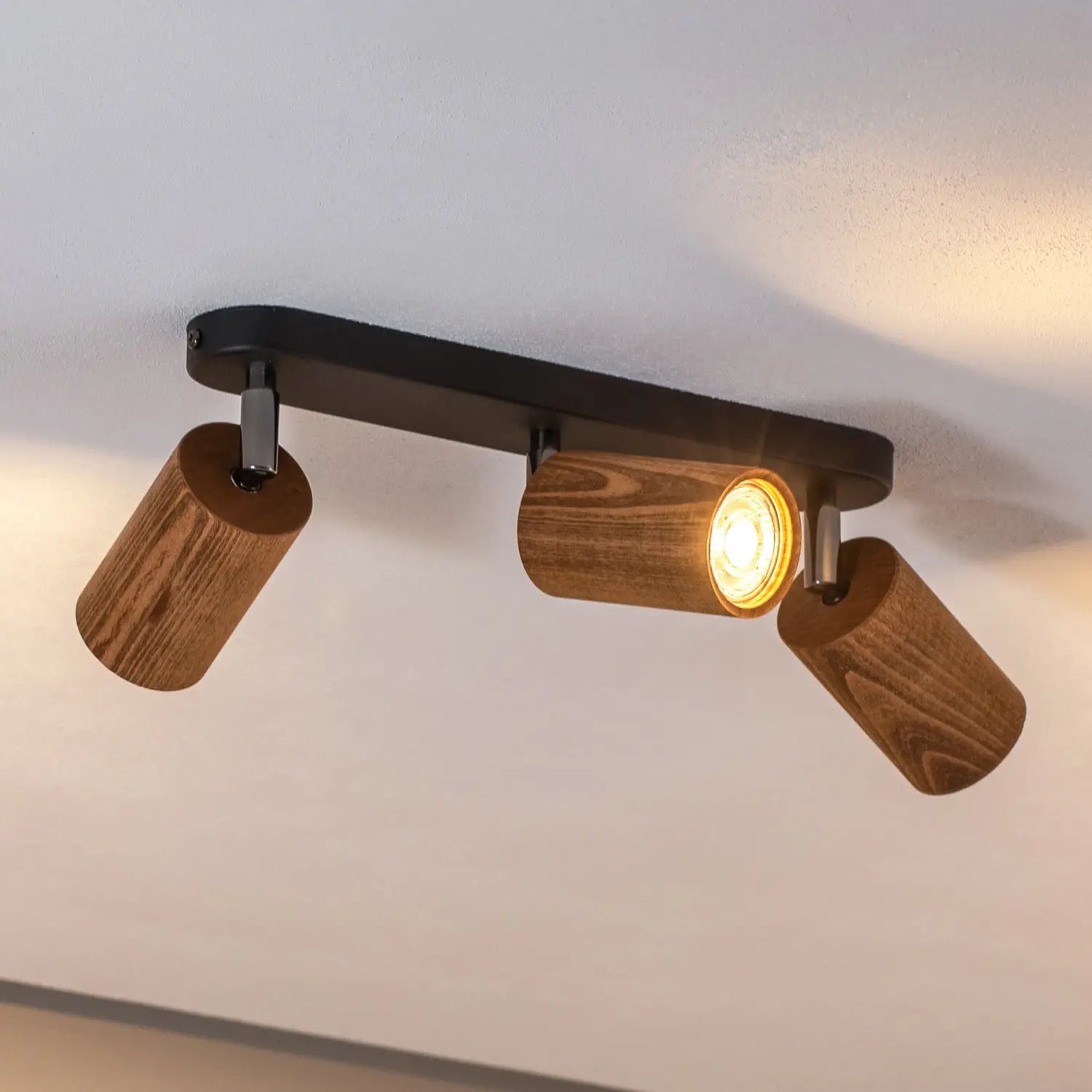 B-Ware Nise Deckenleuchte Lampe Led Deckenbeleuchtung Länglich Stahl Schwarz Holz - 5907565970517