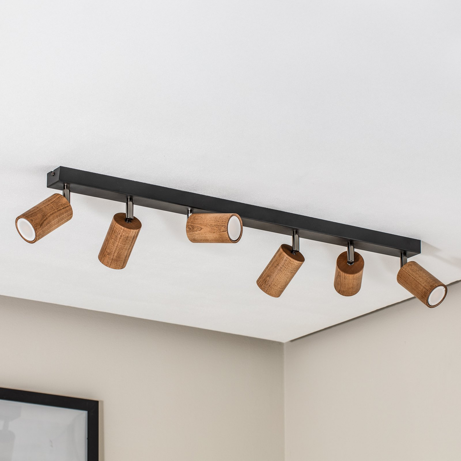 B-Ware Nise Deckenleuchte Lampe Schwarz Holz Länglich 6flammig Stahl Deckenlampe - 5907565970531